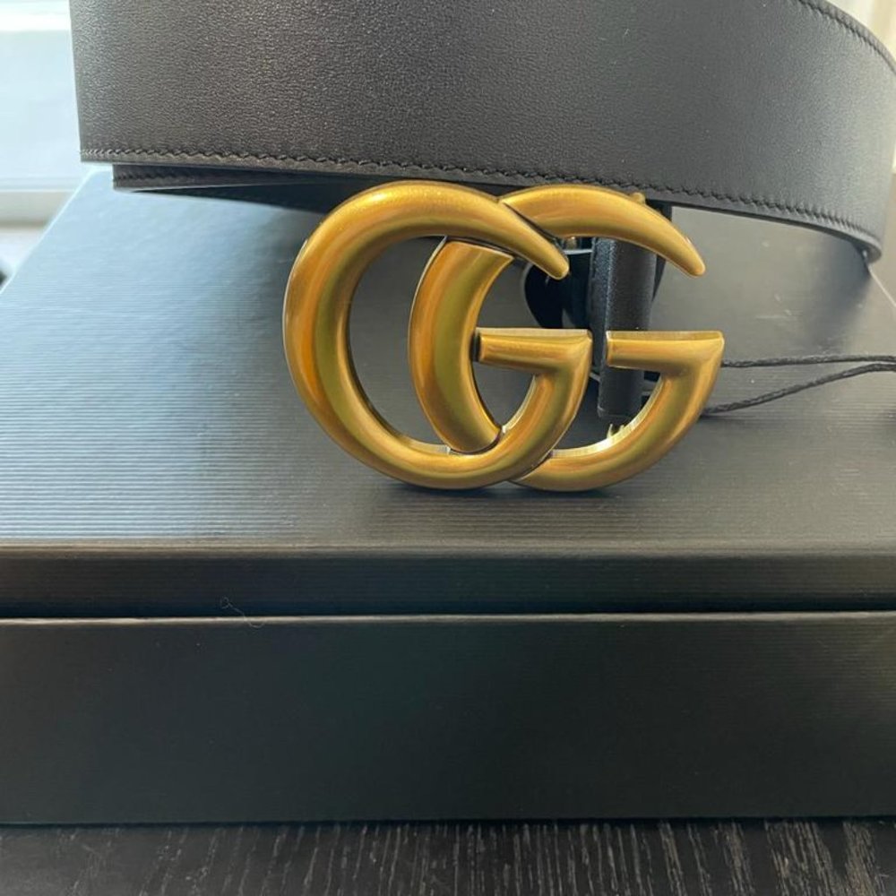 Gucci Leather Belt with Gold Buckle